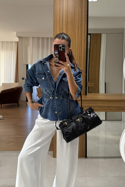 Grewe Bel Detaylı Denim Ceket