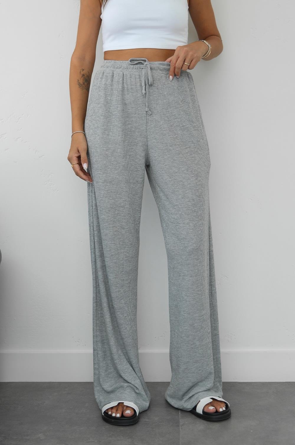 GRI FITILLI BELI LASTIKLI PANTOLON