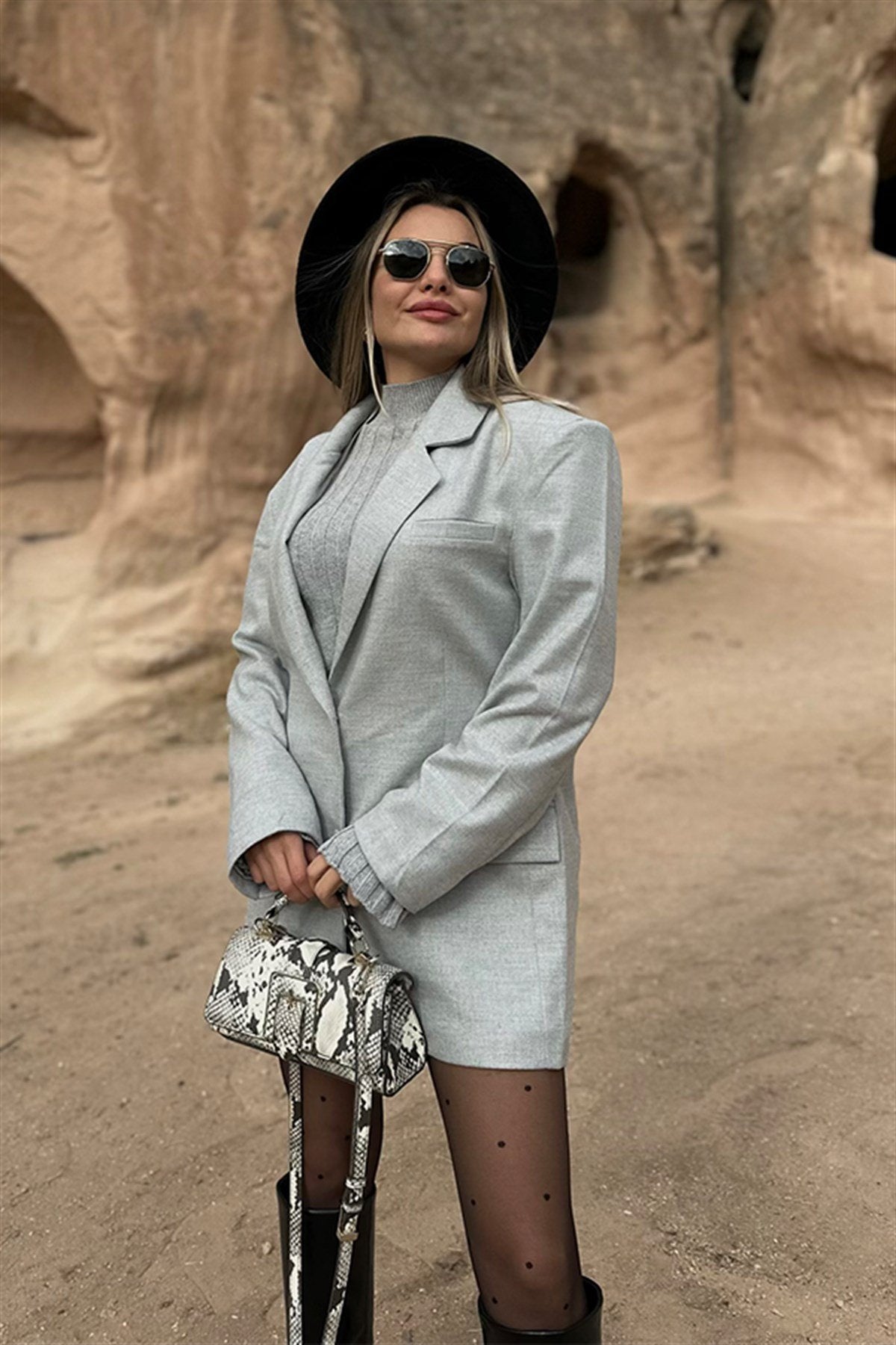 Gri kaşe blazer ceket