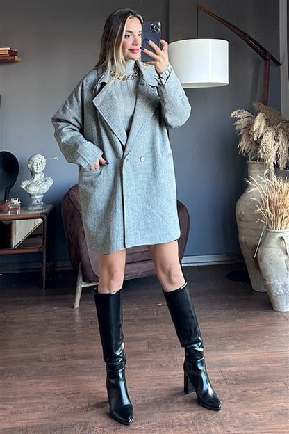 Gri oversize kaşe kaban