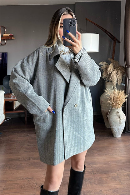 Gri oversize kaşe kaban