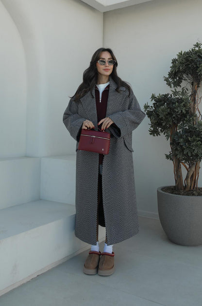 GRI SIYAH BALIKSIRTI DESENLI KABAN