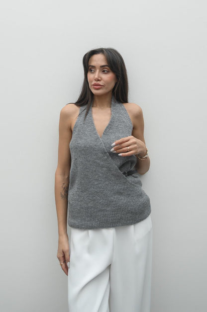 GRI YANDAN KEMERLI TRIKO YELEK