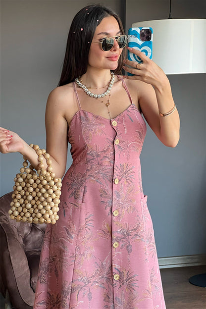 Gül kurusu rengi önü düğmeli elbise