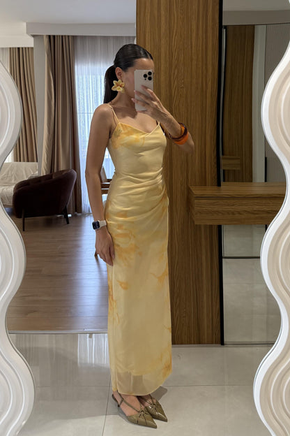 Gustavo Sarı Desenli Tül Elbise