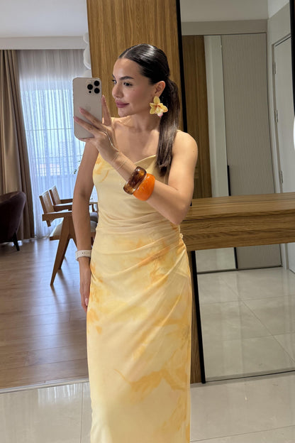 Gustavo Sarı Desenli Tül Elbise