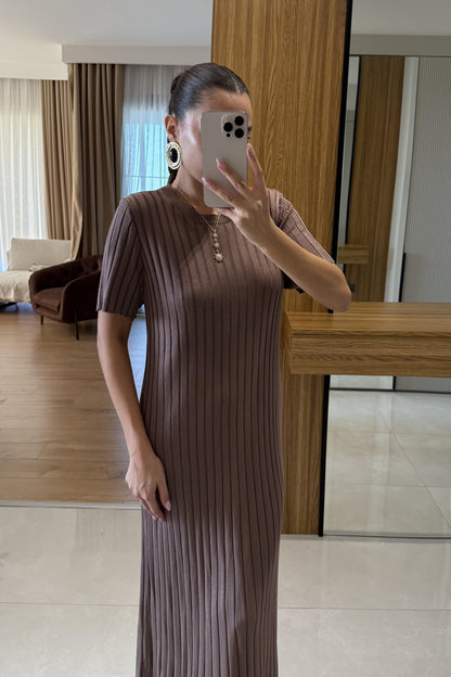 Gwenn Kahve Fitilli Elbise