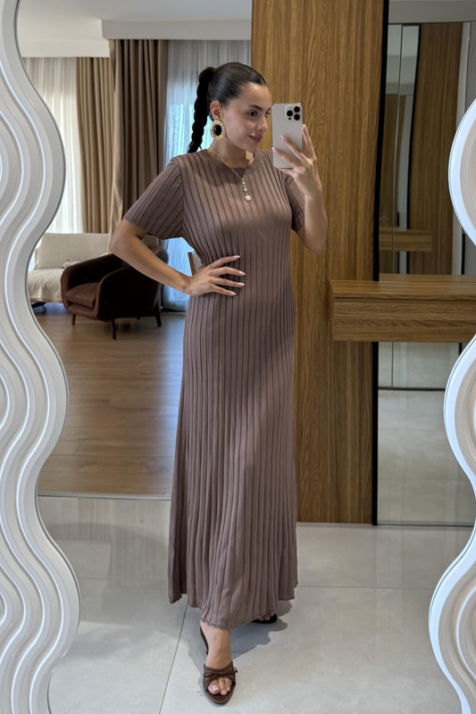 Gwenn Kahve Fitilli Elbise