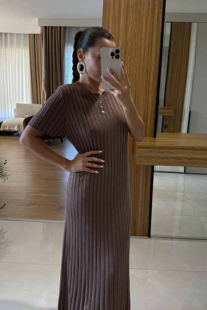 Gwenn Kahve Fitilli Elbise