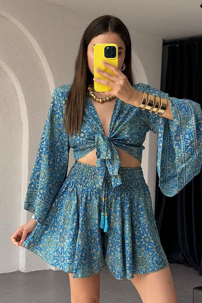 Gypsy Etnik Desenli Şort Takım - Darkblue