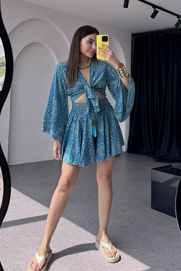 Gypsy Etnik Desenli Şort Takım - Darkblue