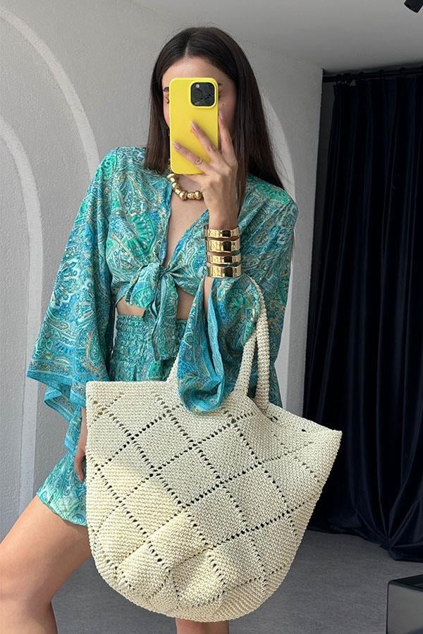 Gypsy Etnik Desenli Şort Takım - Turkuaz