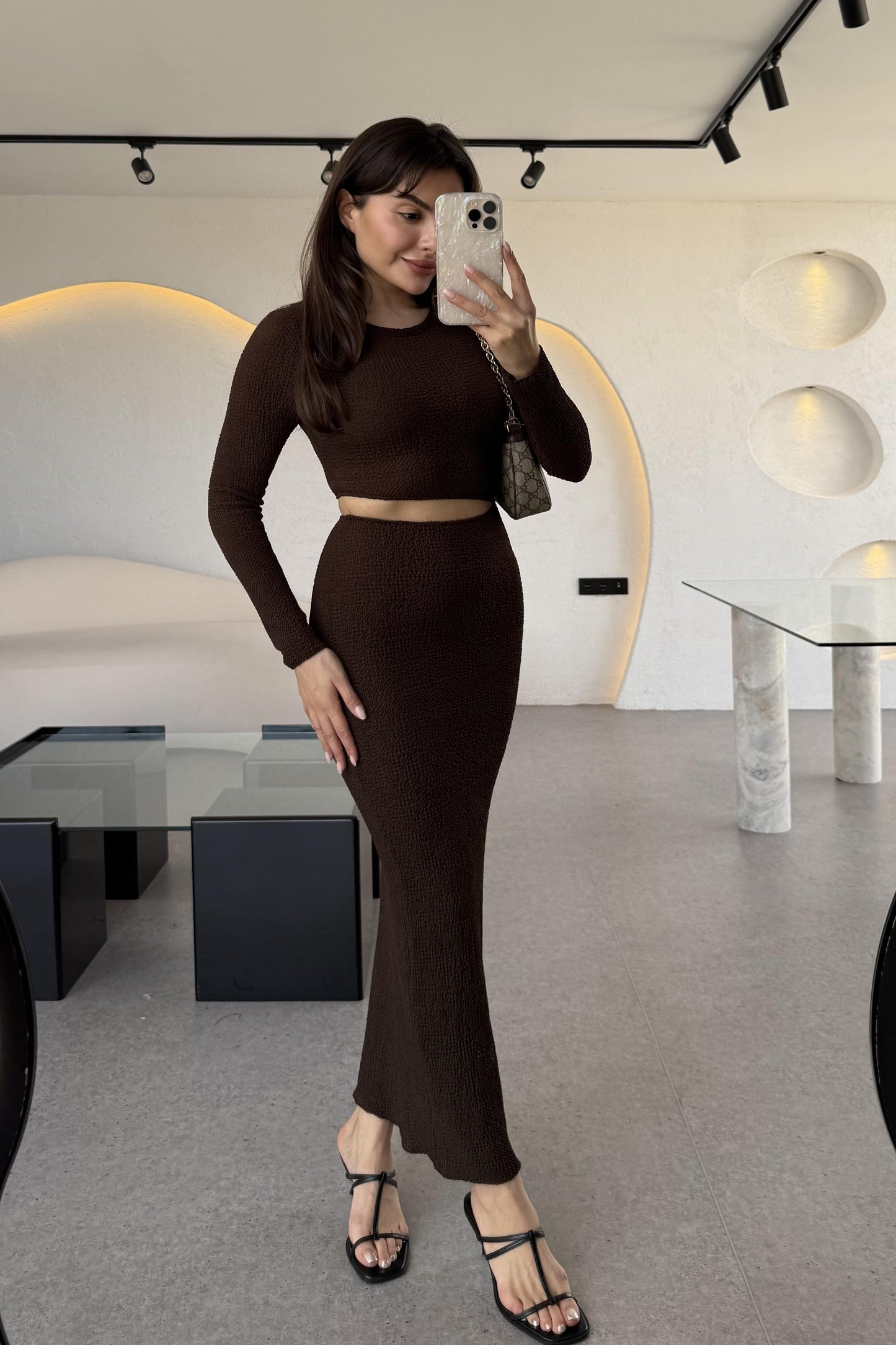 Hannah Acı Kahve Bel Dekolteli Elbise