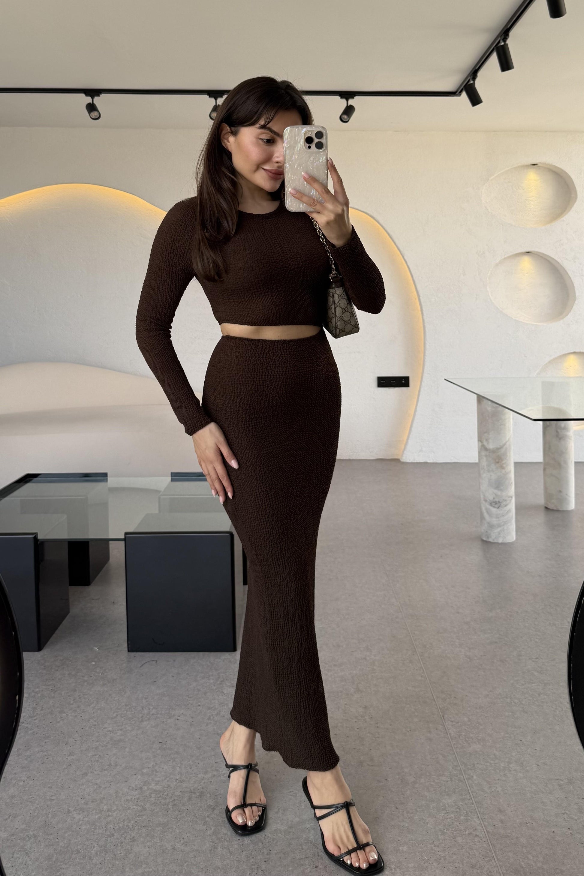 Hannah Acı Kahve Bel Dekolteli Elbise