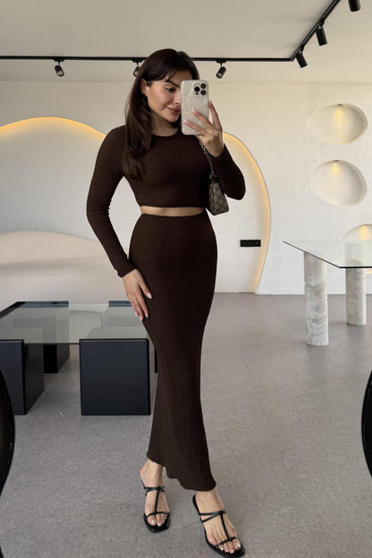 Hannah Acı Kahve Bel Dekolteli Elbise