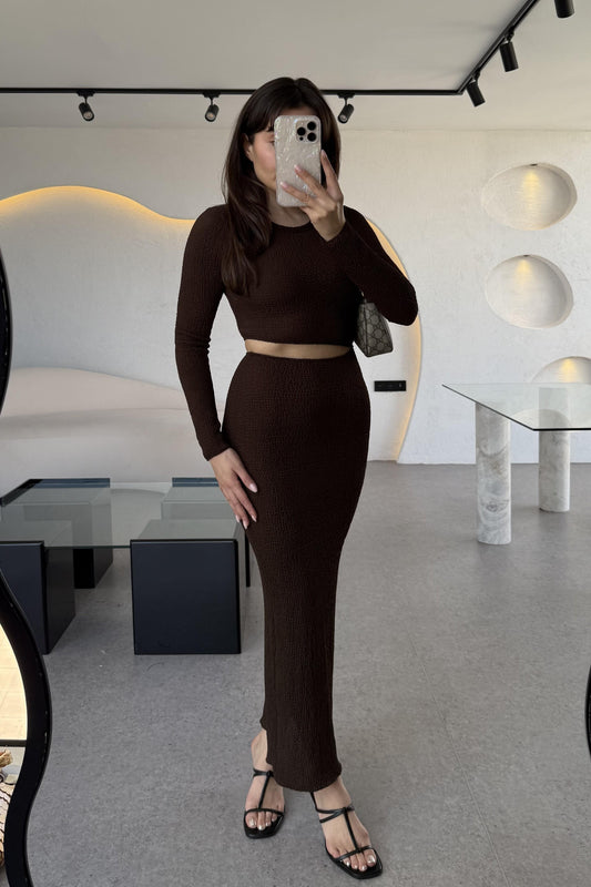 Hannah Acı Kahve Bel Dekolteli Elbise