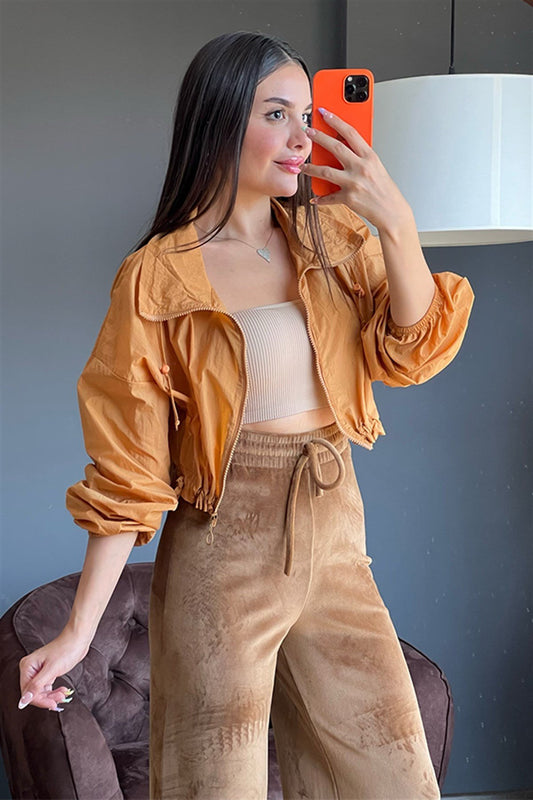 Hardal rengi mini yağmurluk