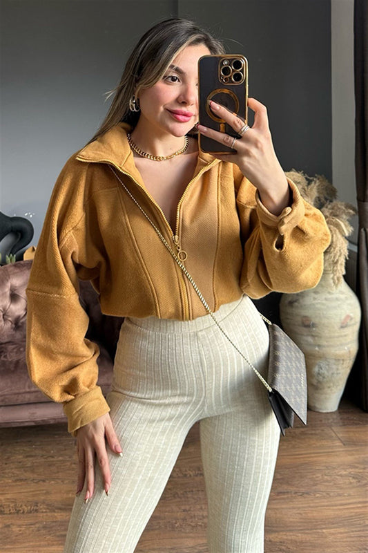 Hardal sarısı yumuşak dokulu ceket