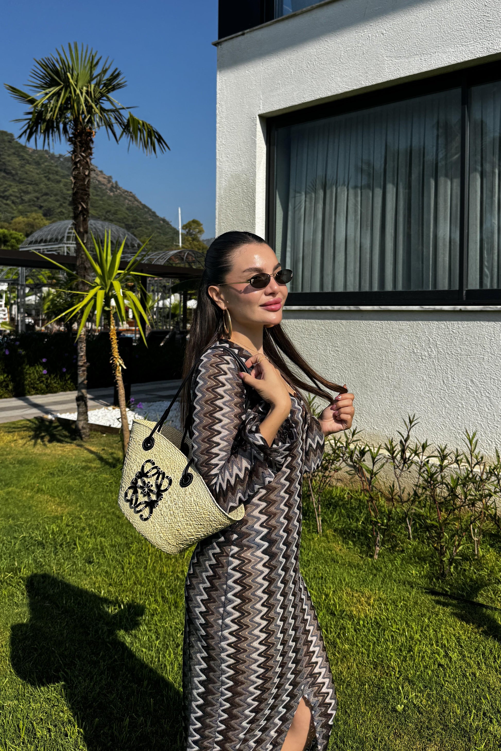 Harvest Zikzak Desen Örme Plaj Elbise