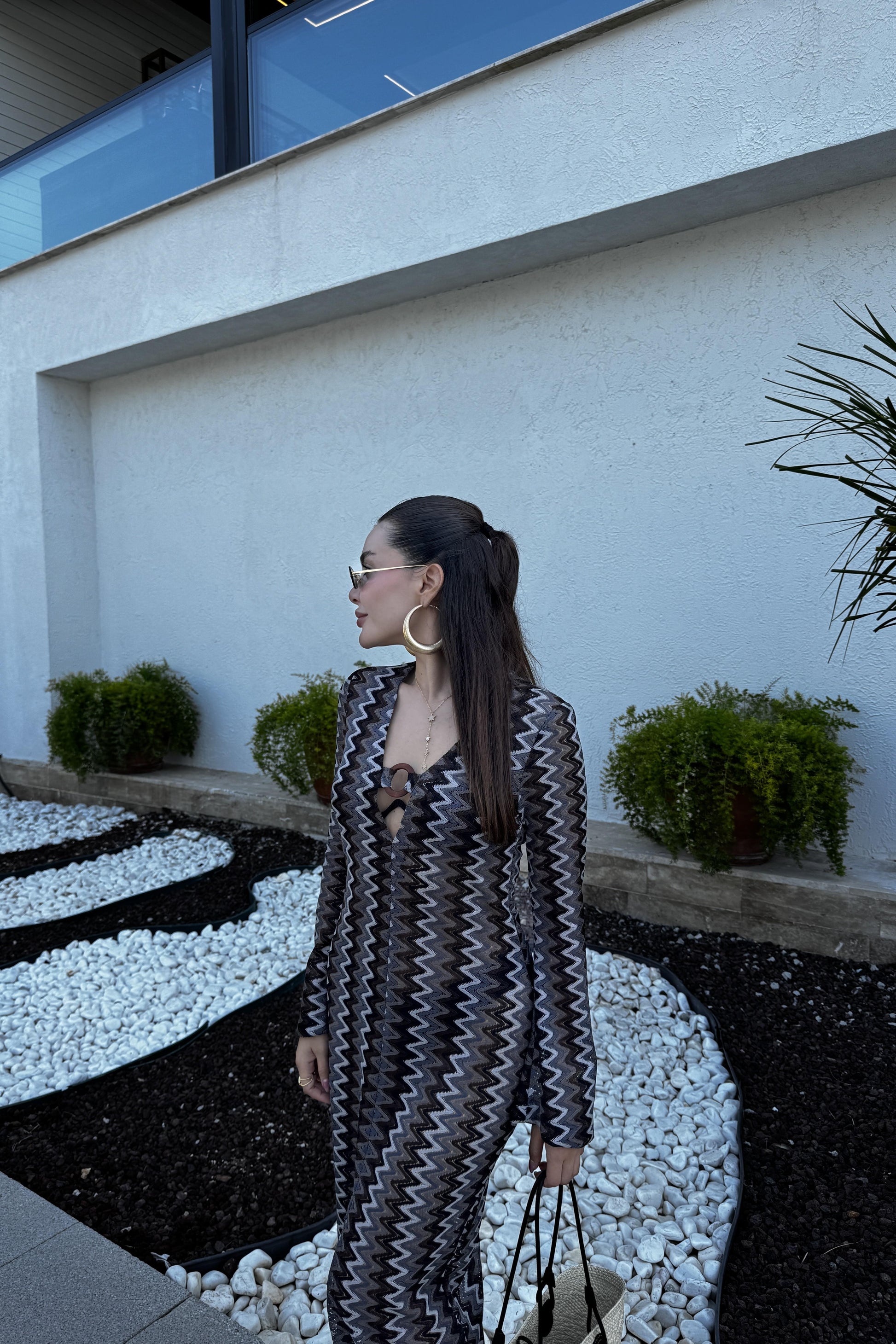 Harvest Zikzak Desen Örme Plaj Elbise