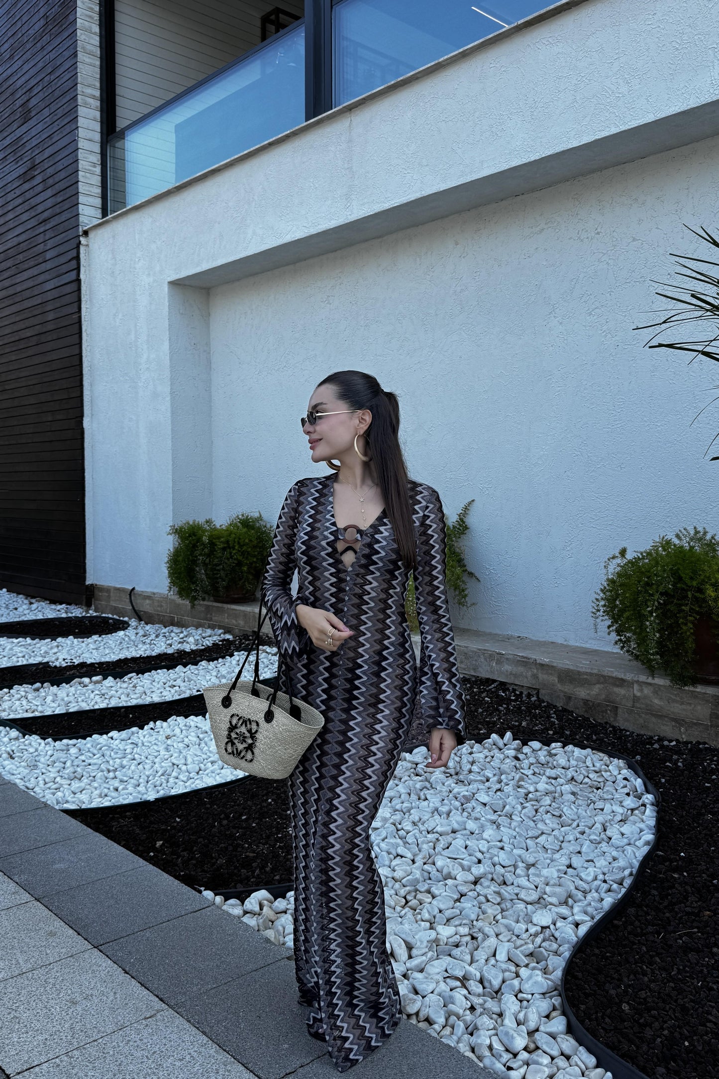 Harvest Zikzak Desen Örme Plaj Elbise