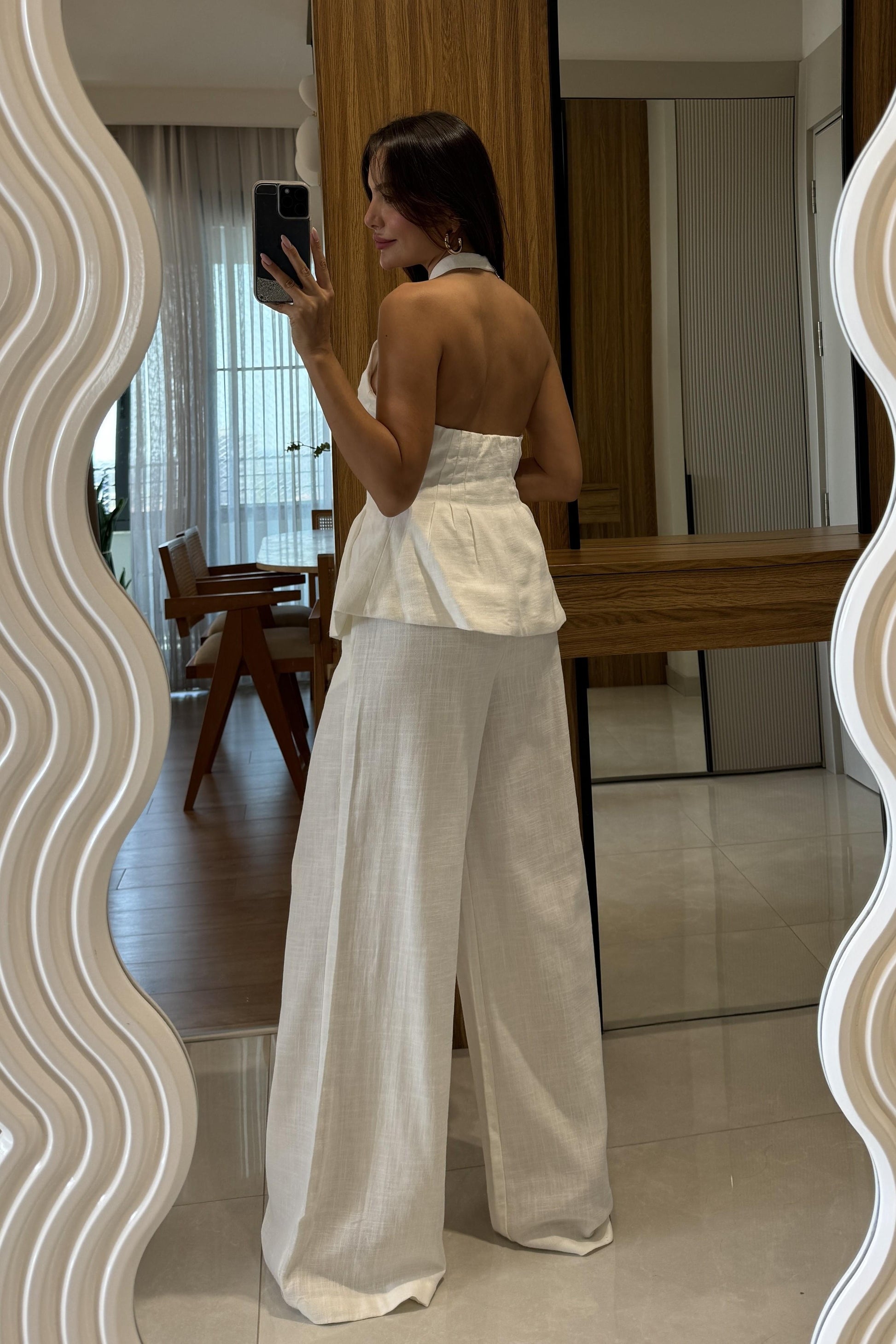 Hauser Beyaz Keten Yelekli Takım