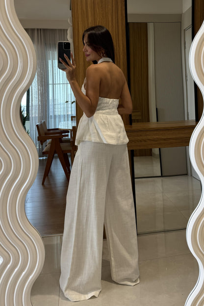 Hauser Beyaz Keten Yelekli Takım