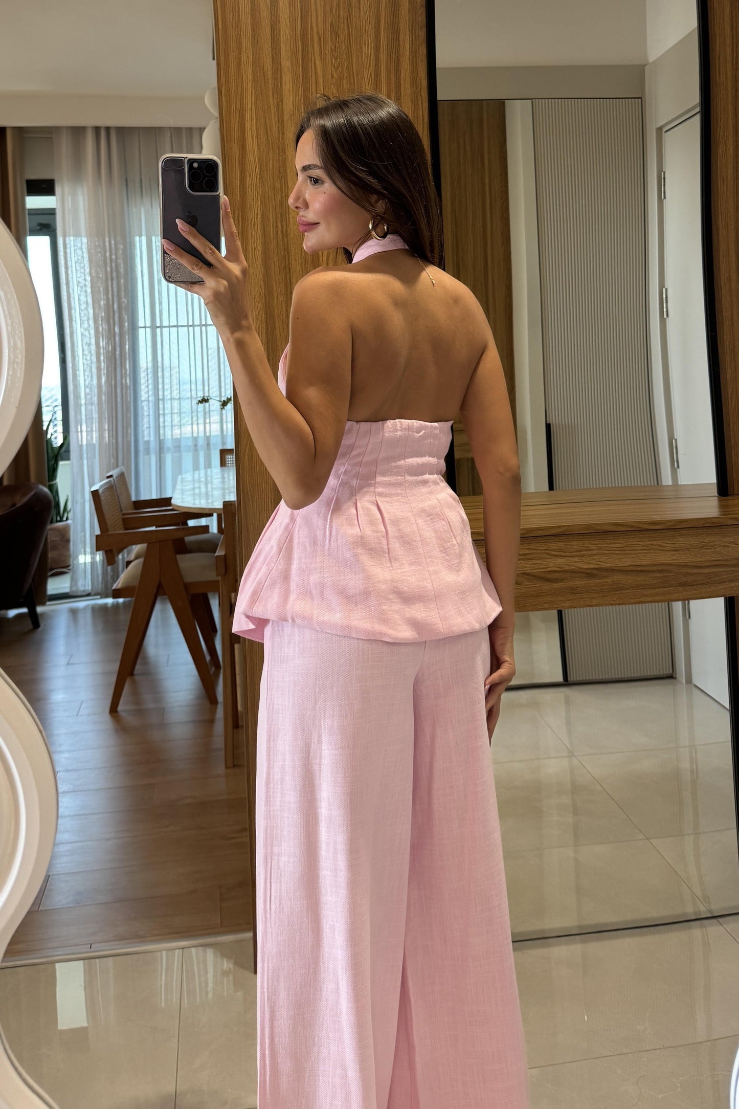 Hauser Pembe Keten Yelekli Takım