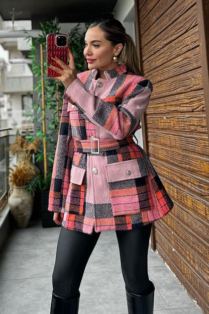 Hauss Kemerli Kaşe Ceket - Renkli Şeritli