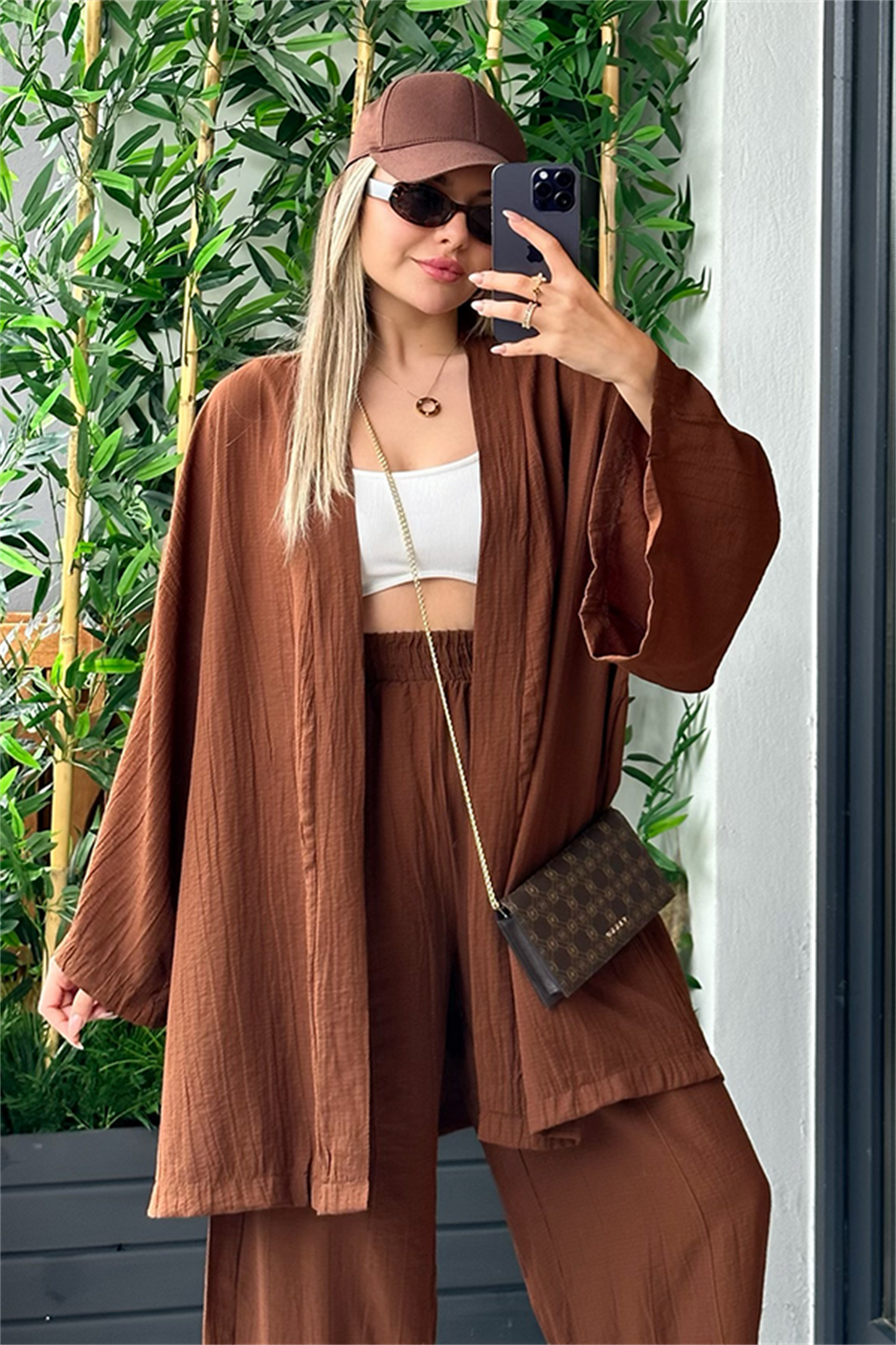 Havana kimonolu bohem takım - Acı kahve