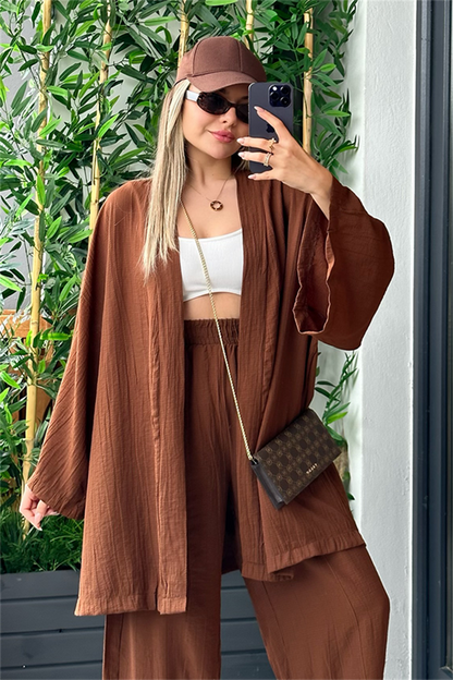 Havana kimonolu bohem takım - Acı kahve