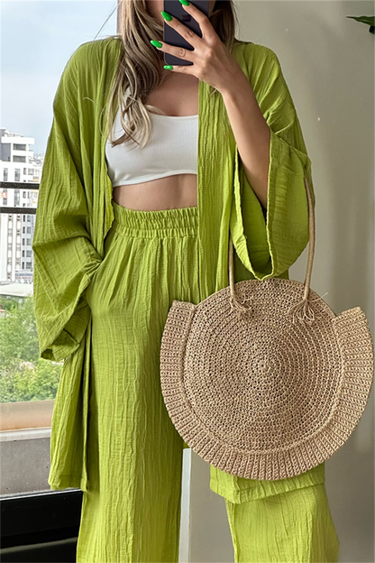 Havana kimonolu bohem takım - Fıstık yeşil