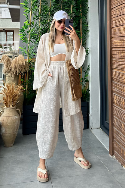 Havana kimonolu bohem takım - Krem