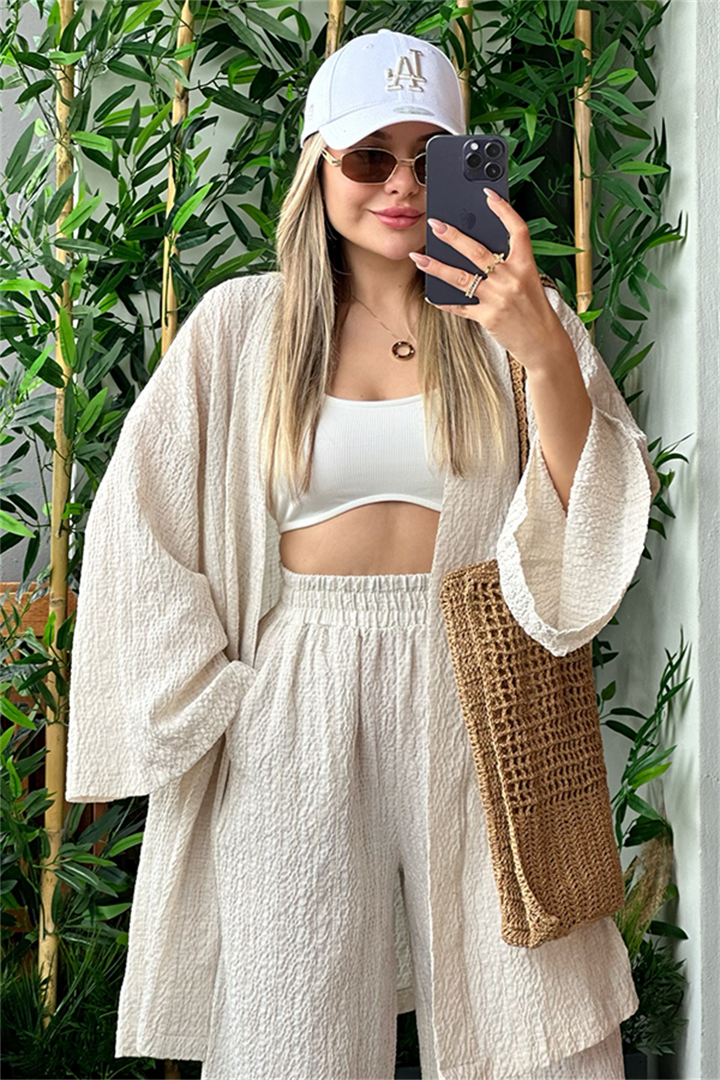 Havana kimonolu bohem takım - Krem