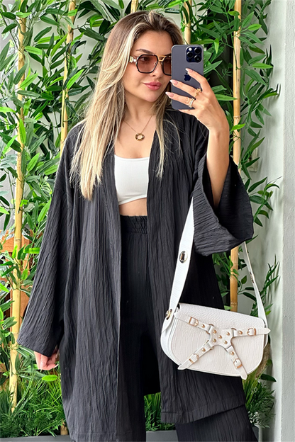 Havana kimonolu bohem takım - Siyah