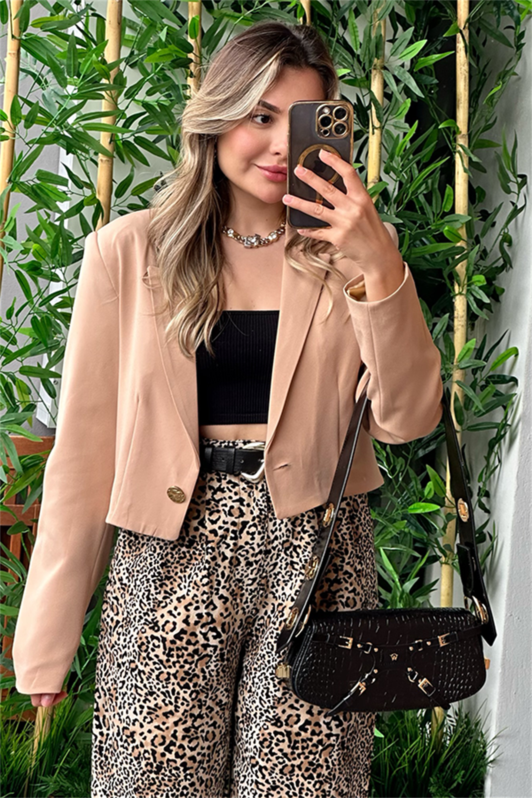 Hawaii karamel mini blazer ceket