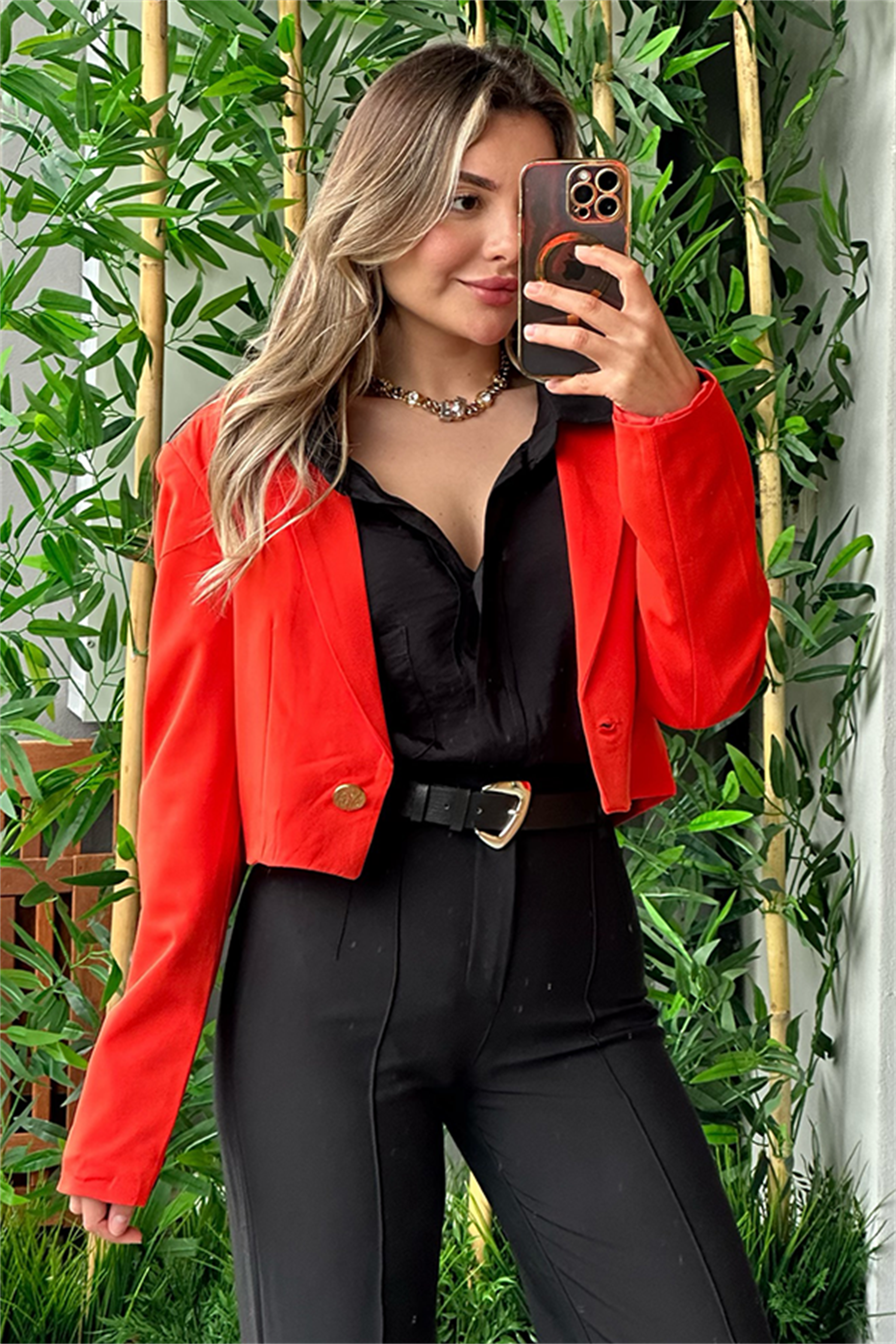 Hawaii turuncu mini blazer ceket