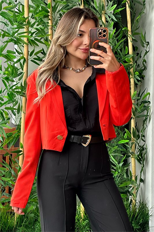 Hawaii turuncu mini blazer ceket