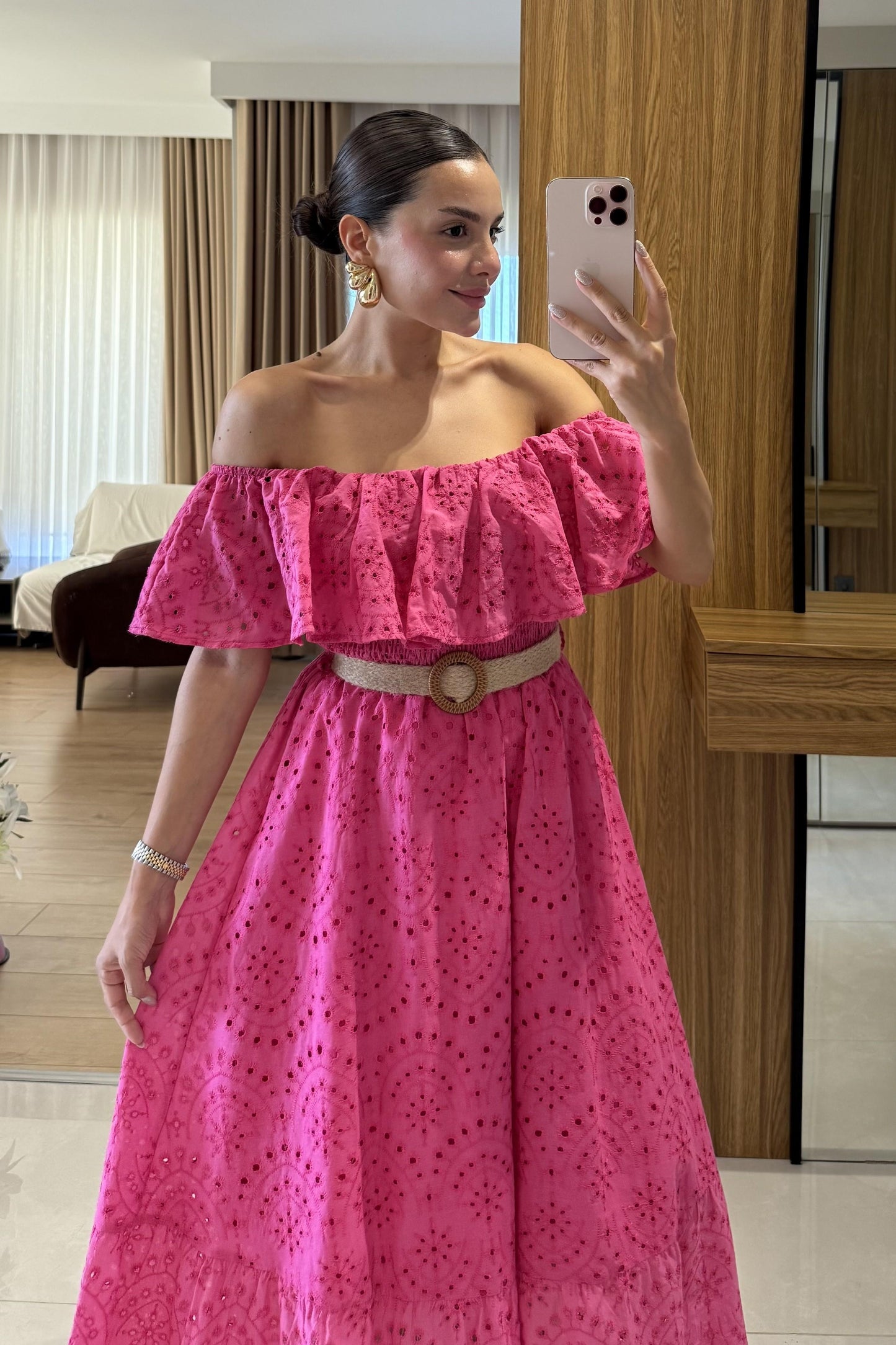 Hawea Fuşya Kemerli Fisto Elbise