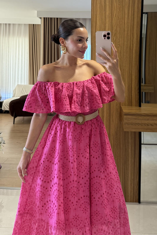 Hawea Fuşya Kemerli Fisto Elbise