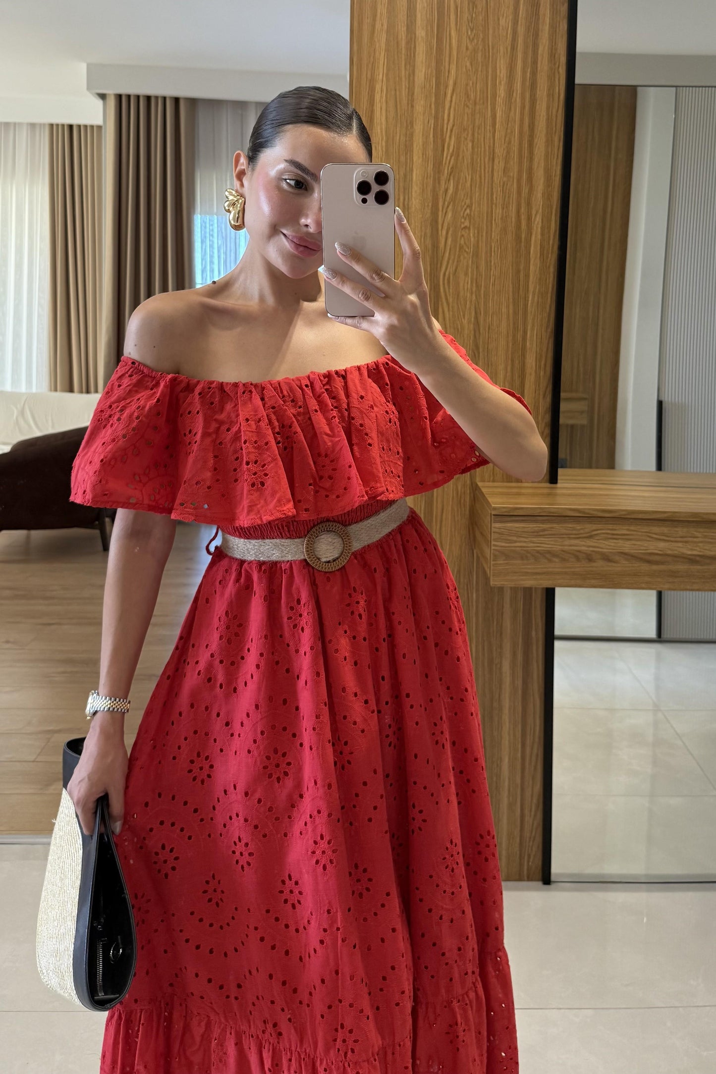 Hawea Kırmızı Kemerli Fisto Elbise