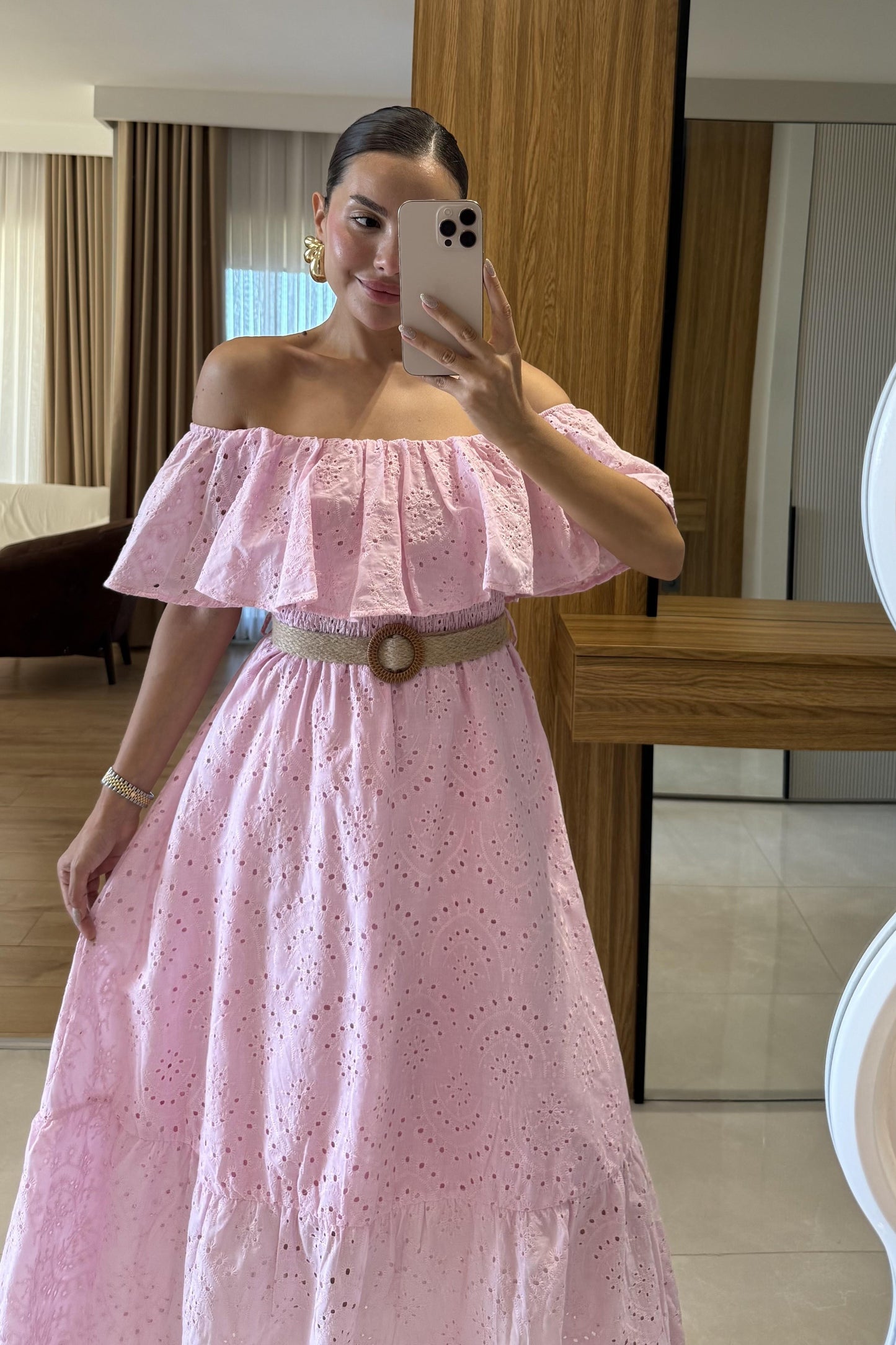 Hawea Pembe Kemerli Fisto Elbise