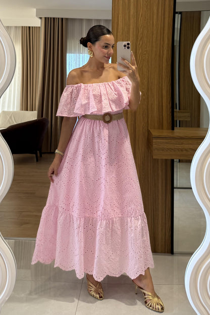 Hawea Pembe Kemerli Fisto Elbise