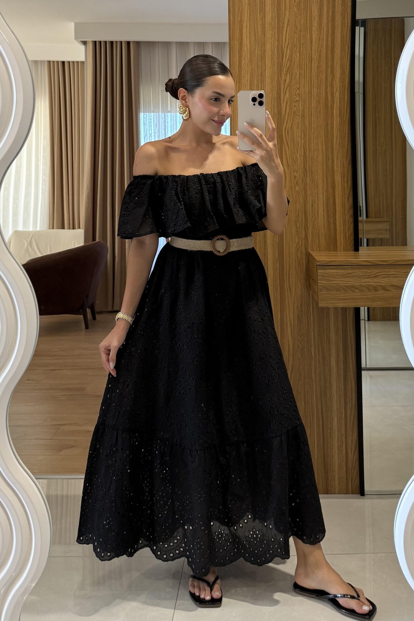 Hawea Siyah Kemerli Fisto Elbise