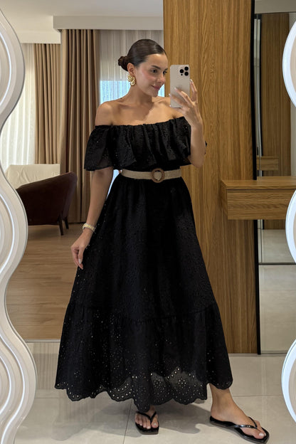 Hawea Siyah Kemerli Fisto Elbise