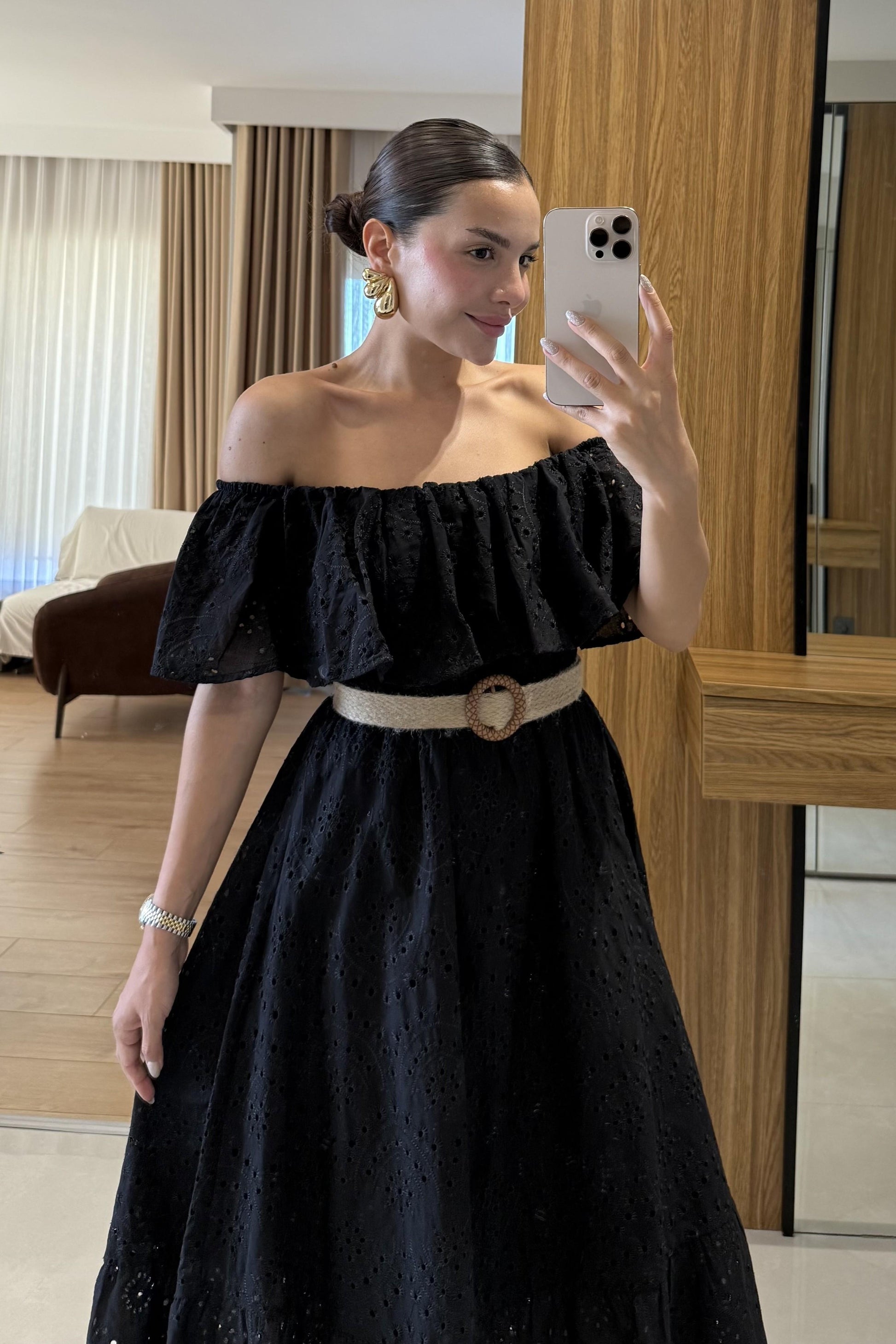 Hawea Siyah Kemerli Fisto Elbise