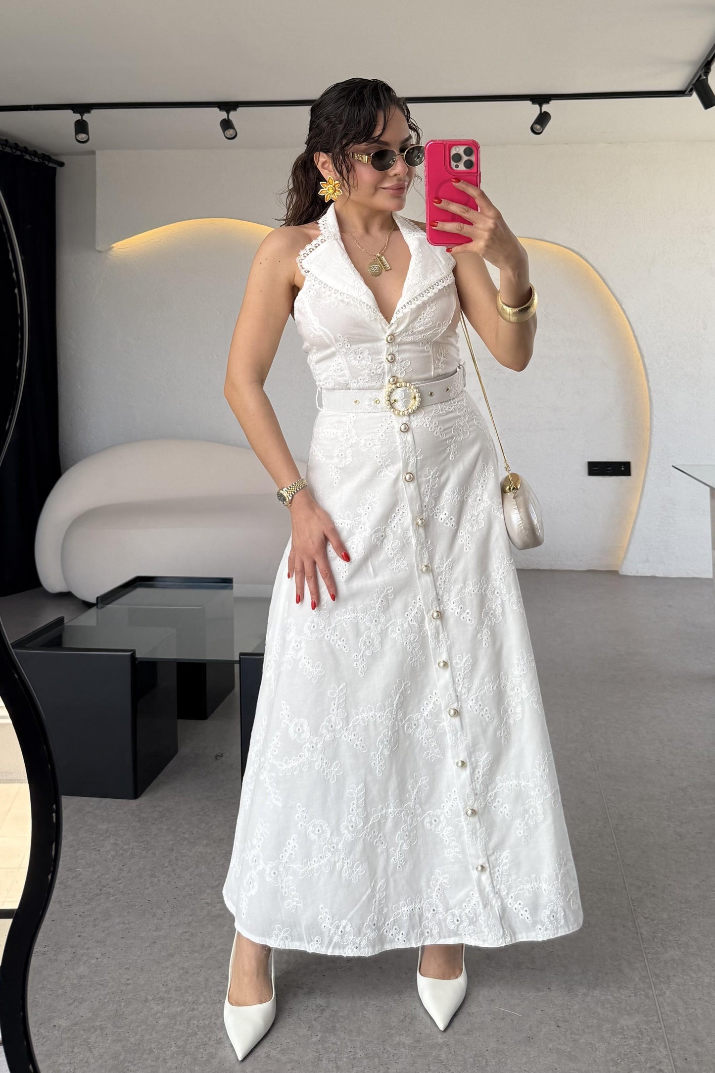 Helena İnci Kemerli Fisto Elbise