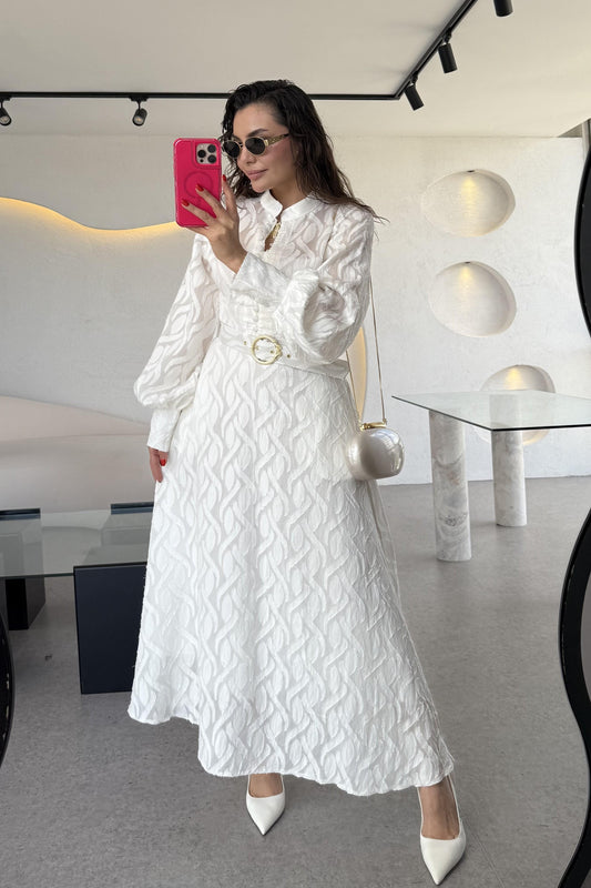 Helena Kemer Detaylı Uzun Elbise