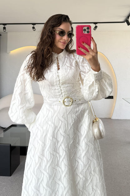 Helena Kemer Detaylı Uzun Elbise