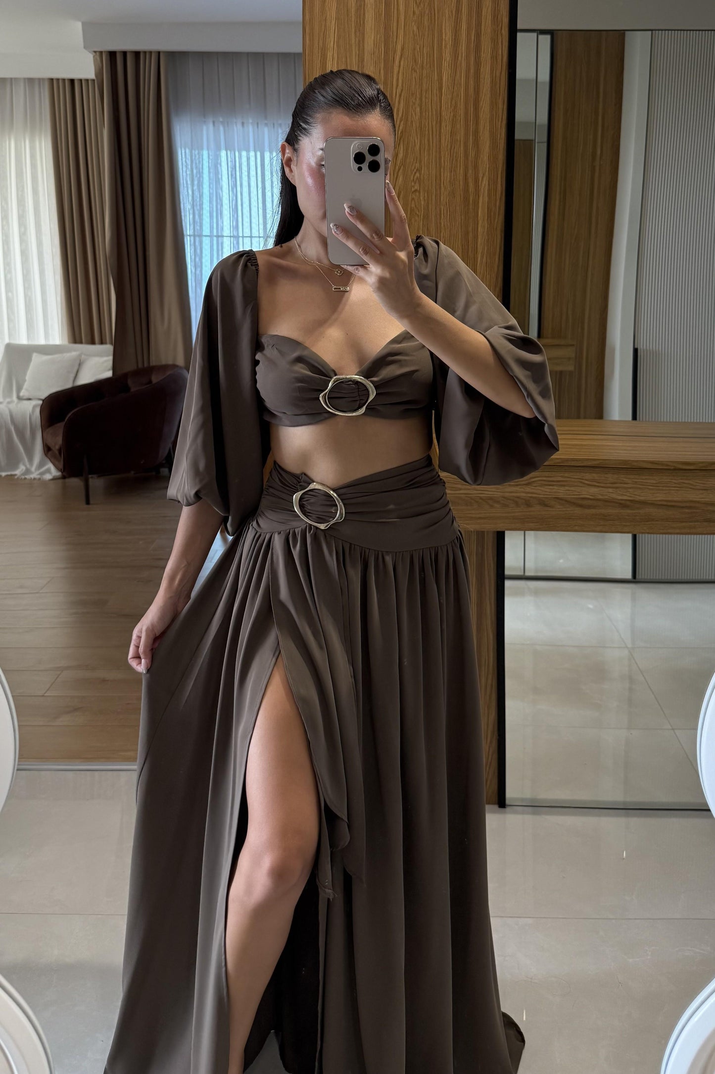 Helga Aksesuarlı Etek Crop Takım